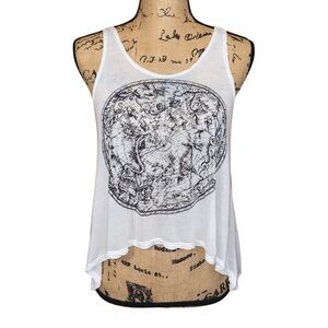Phanuel Slightly Sheer Cropped White Tank Top With Constellation Graphic Image